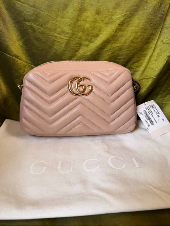 Gucci Handbags - Gucci GG Marmont Small Camera Bag in Pink Beige Leather